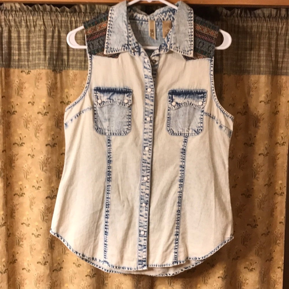 BKE washed denim tank top.